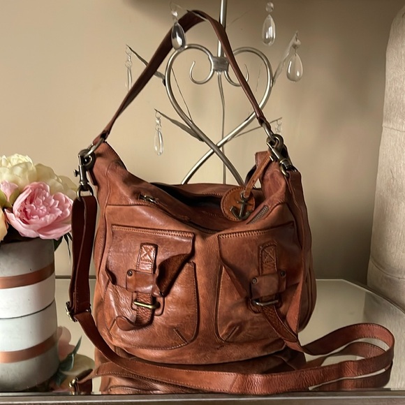 harbour red Handbags - HARBOUR RED 2ND ELIDA LARGE TWO POCKETS LEATHER CONVERTIBLE TOTE COGNAC